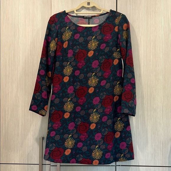 NEW American Apparel | Long Sleeve Crepe Dress | Teal Floral | Medium‎ - Picture 2 of 13